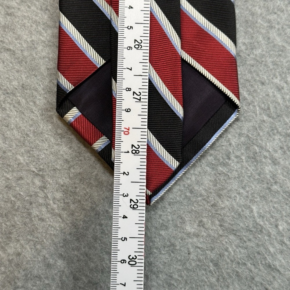 Paul Fredrick Red Black Stripe Italian Silk Necktie Hand Tailored USA 58x3.5in - Picture 5 of 7